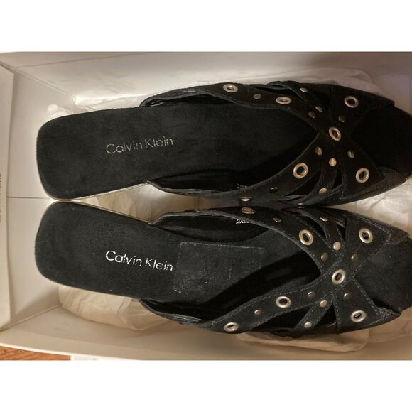 Calvin Klein Black Suede Women's Platform Sandals Size 6.5M New In Box - Picture 2 of 6